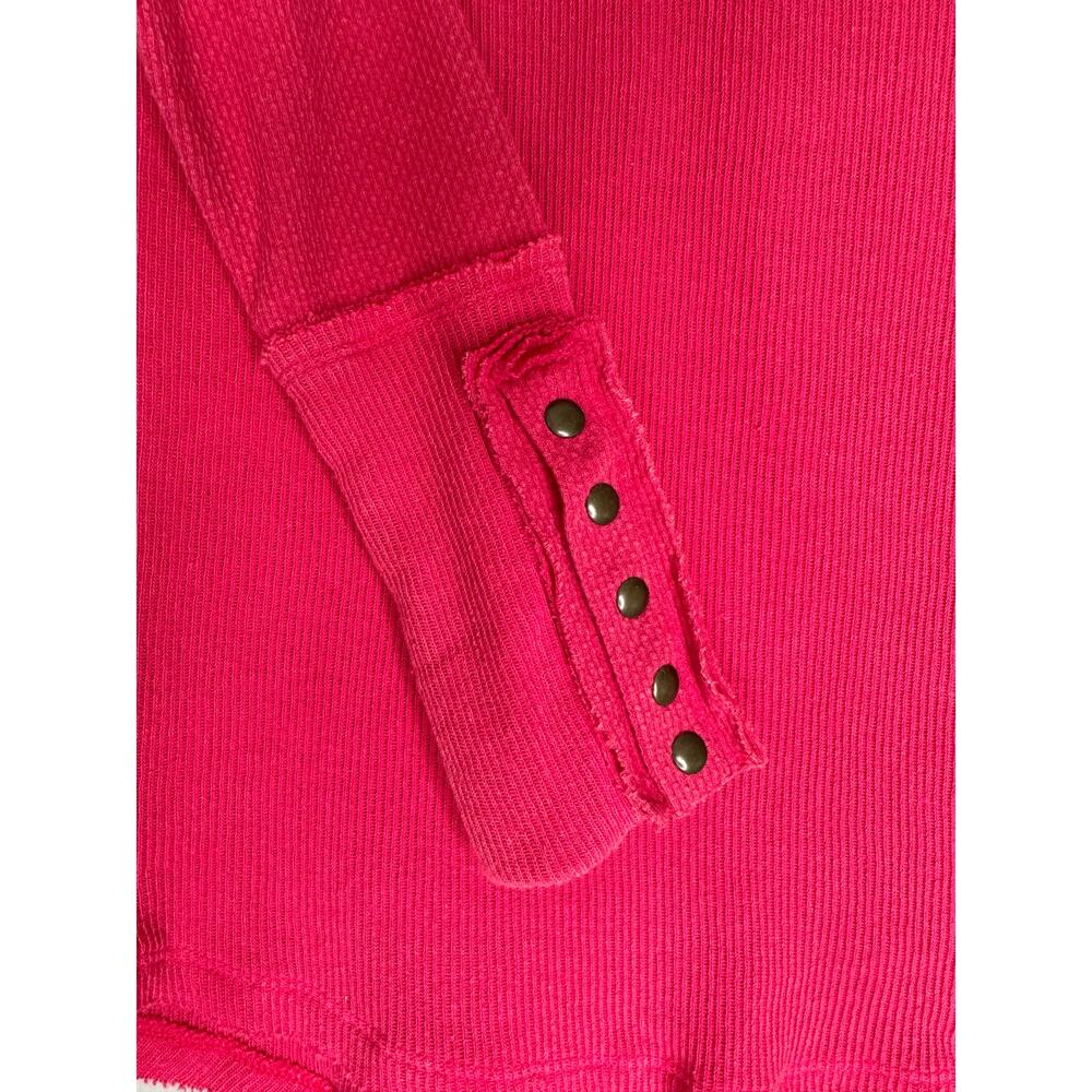 FREE PEOPLE Rivet Studded Cuff Mock Neck Thermal Long Sleeve Shirt Top XS - Picture 3 of 10